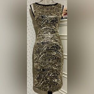 Alex Marie Gatsby Sequin Embroidered Sheath Dress Black & Gold Metallic